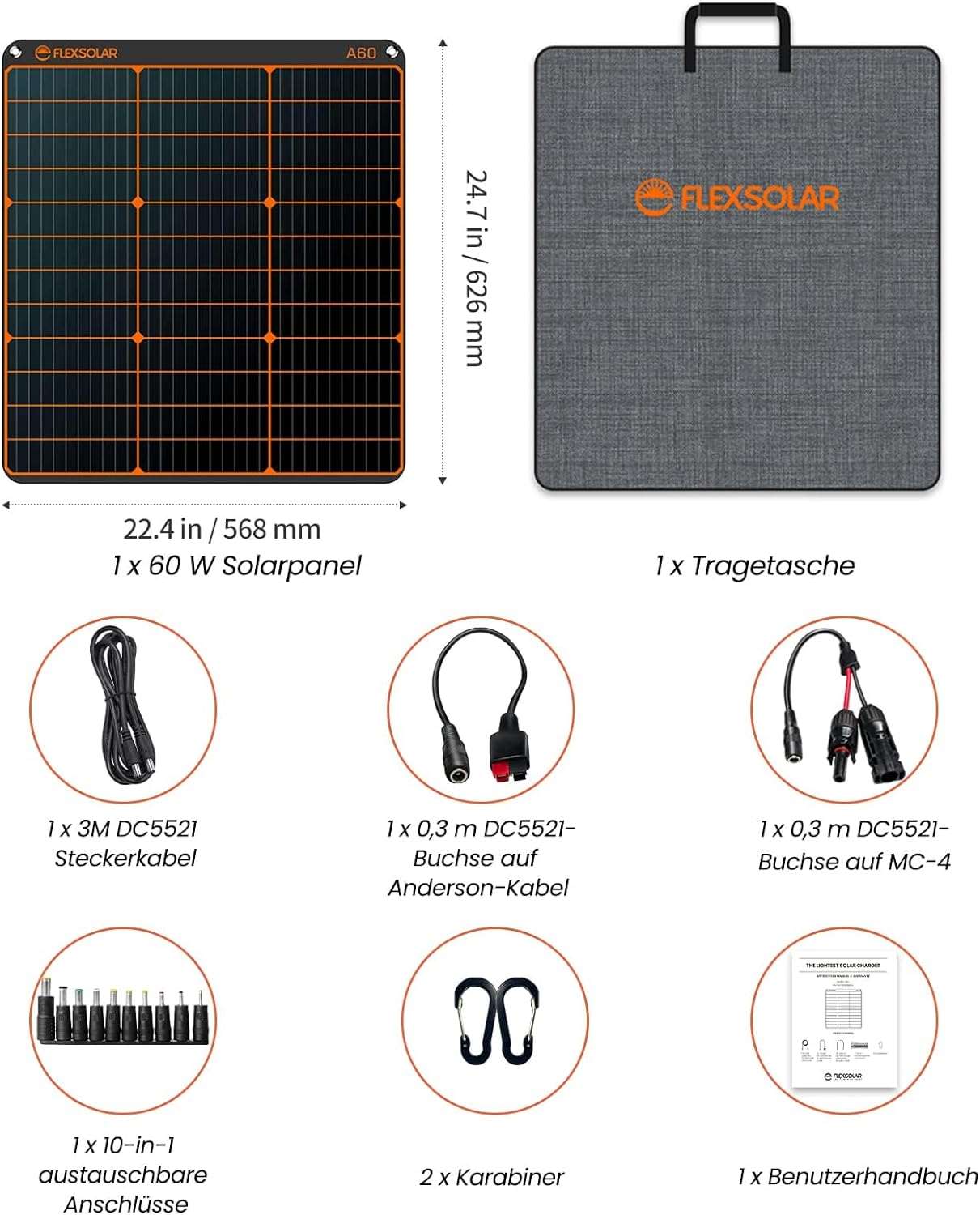 FlexSolar 60W: Tragbares Solarladegerät für Outdoor und Camping mit USB-C, QC 3.0, IP67 Wasserdichtigkeit - RadeMotion OnlineshopSolarenergie-Zubehör