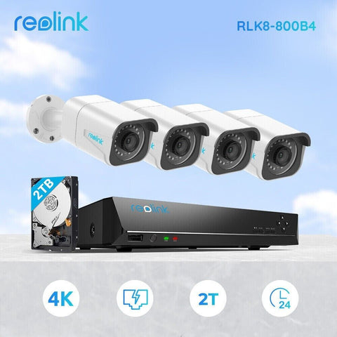 Reolink Set 4x 8MP Camera RLK8-800B4- 8CH 2TB CCTV NVR POE Surveillance Camera 